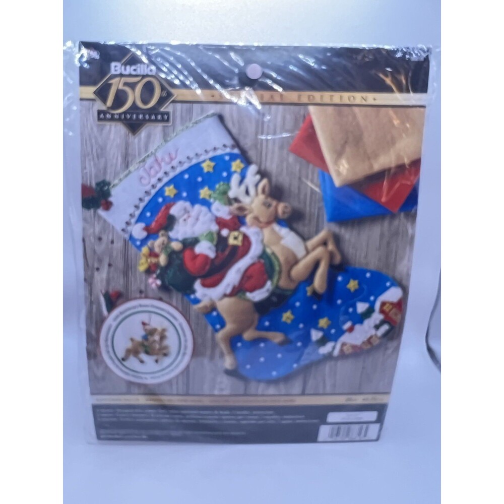 Bucilla Christmas Stocking Kit-Reindeer Santa-18 inch
